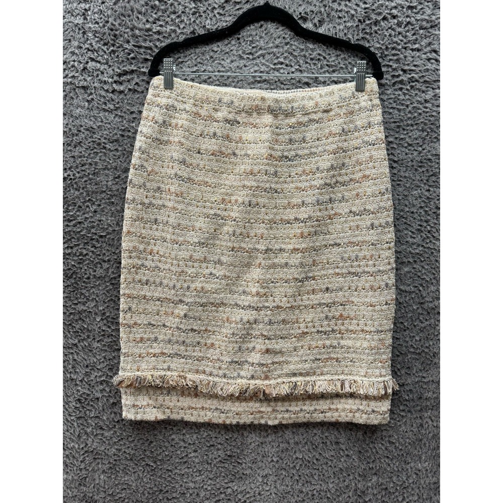 St. John Knits Paper Eyelash Tweed Pencil Skirt Cream Womens Size 12‎